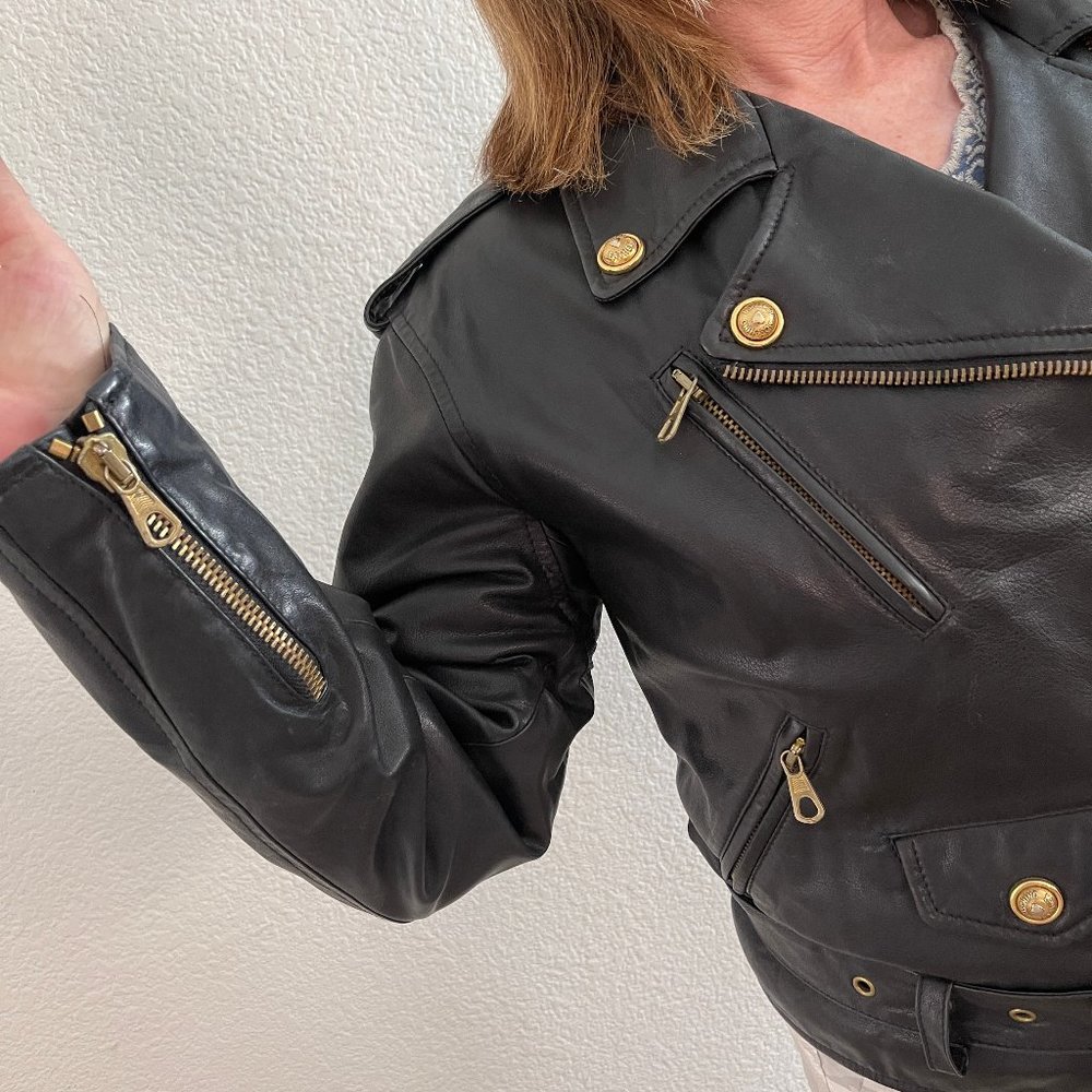 Auc Versace Leather Bomber Black Jacket - Picture 16 of 17